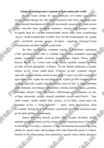 oziqlanish fiziologiyasini o’rganish bo’yicha adabiyotlar taxlili — DOC