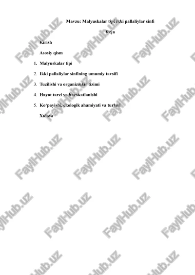 ikki pallaliylar sinfi (bivalvia) — DOCX