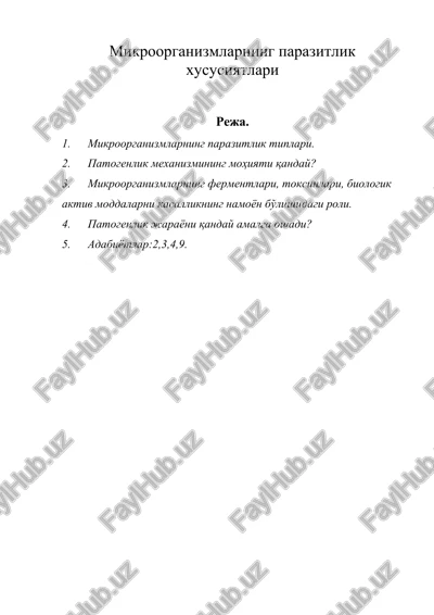 mikroorganizmlarning parazitlik xususiyatlari — DOCX