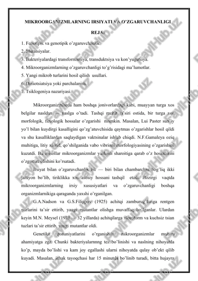 mikroorganizmlarning irsiyati va o'zgaruvchanligi — DOC