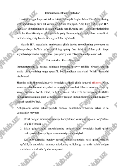 immunoferment tahlil metodlari — DOCX