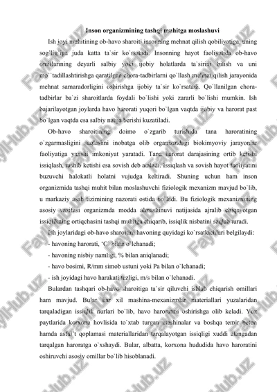 inson organizmining tashqi muhitga moslashuvi — DOC