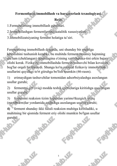fermentlarni immobillash va barqarorlash texnologiyasi — DOCX