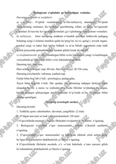 biologiyani o’qitishda qo’llaniladigan vositalar — DOC