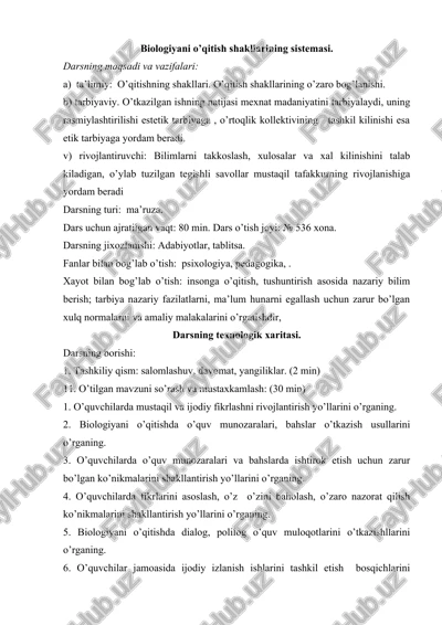 biologiyani o’qitish shakllarining sistemasi — DOC