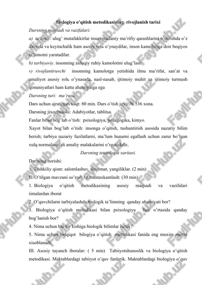 biologiya o’qitish metodikasining rivojlanish tarixi — DOC