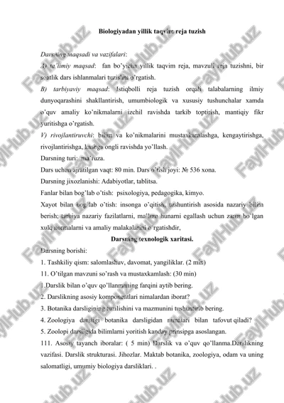 biologiyadan yillik taqvim reja tuzish — DOC