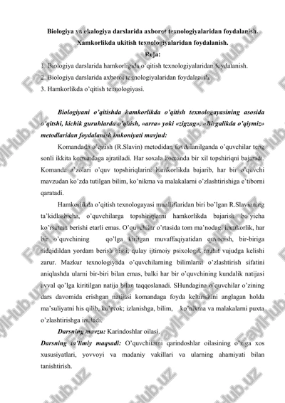 biologiya va ekalogiya darslari — DOC