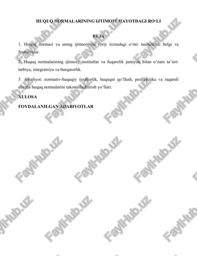huquq normalarining ijtimoiy hayotdagi ro‘li — DOCX