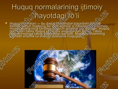 huquq normalarining ijtimoiy hayotdagi roʻli — PPT