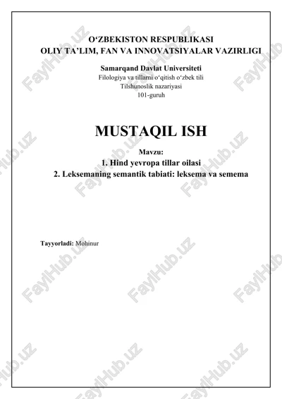 hind-yevropa tillari oilasiga kirish — DOCX
