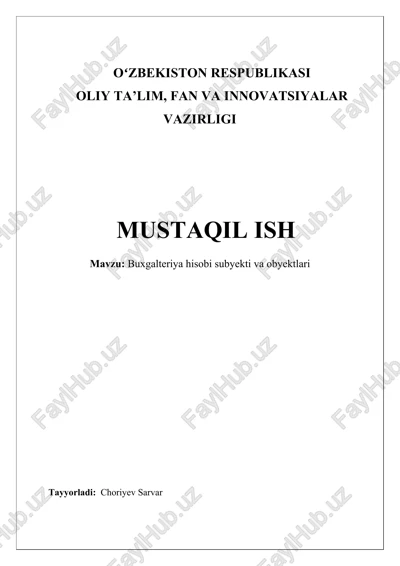 buxgalteriya hisobi subyekti va obyektlari — DOCX