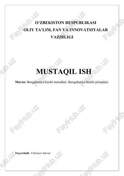 buxgalteriya hisobi metodlari. buxgalteriya hisobi prinsplari — DOCX
