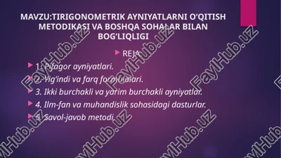 tirigonometrik ayniyatlarni o‘qitish metodikasi va boshqa sohalar bilan bog‘liqligi — PPTX