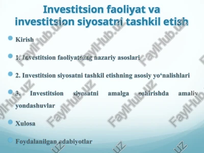 investitsion faoliyat va investitsion siyosatni tashkil etish — PPTX