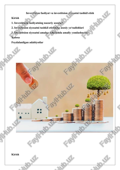 investitsion faoliyat va investitsion siyosatni tashkil etish — DOCX