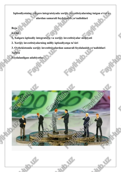 xorijiy investitsiyalarning milliy iqtisodiyotga ta’siri — DOCX