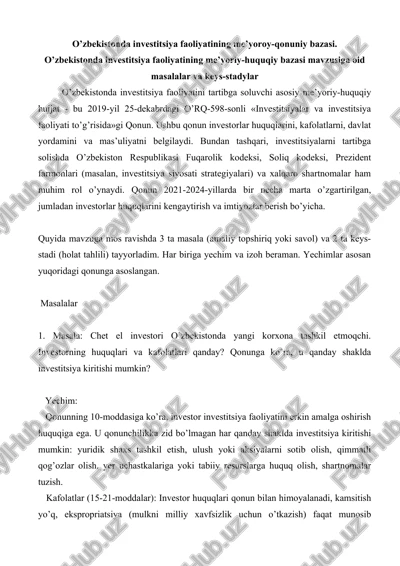 investitsiya faoliyatining me’yoroy-qonuniy bazasi — DOCX