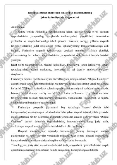 finlandiya raqamli iqtisodiyotda — DOCX