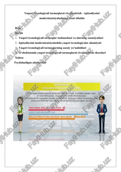 yuqori texnologiyali tarmoqlarni rivojlantirish – iqtisodiyotni modernizatsiyalashning asosi sifatida — DOCX