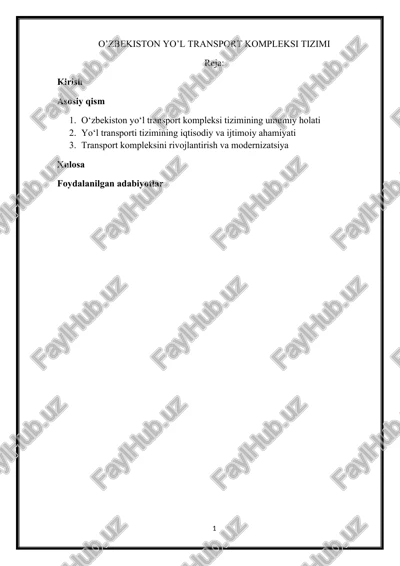 o’zbekiston yo’l transport kompleksi tizimi — DOCX