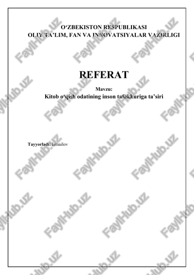 kitob o‘qish odatining inson tafakkuriga ta’siri — DOCX