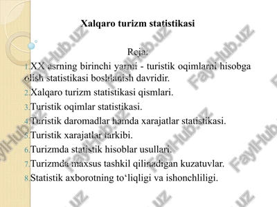 xalqaro turizm statistikasi — PPT