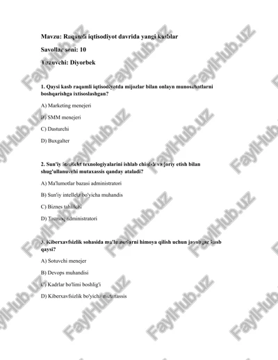 raqamli iqtisodiyot davrida yangi kasblar — DOCX