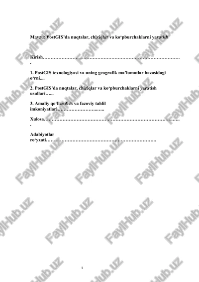 postgis’da nuqtalar, chiziqlar va ko‘pburchaklarni yaratish — DOCX