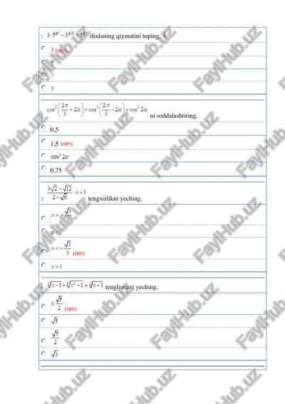 matematika attestatsiya imtihonlarida tushgan savollar to'plami — PDF