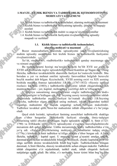 kichik biznes va tadbirkorlik iqtisodiyoti — DOC