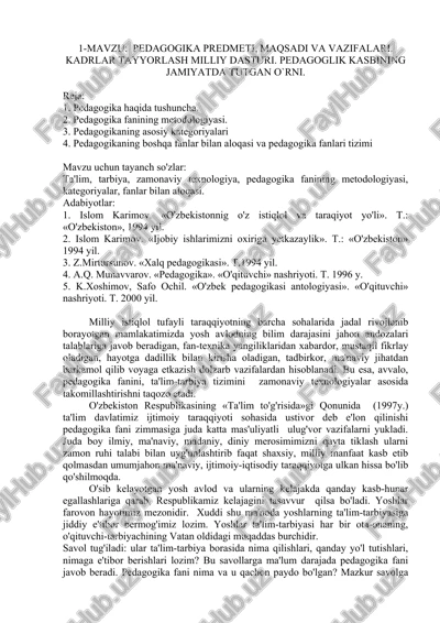 pedagogika fanlari tizimi — DOC