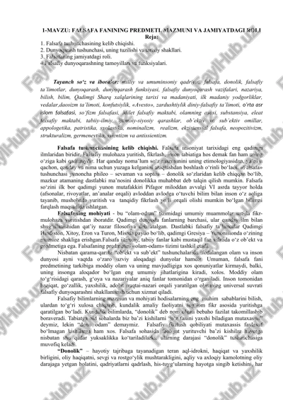 falsafa fanining predmeti, mazmuni va jamiyatdagi roli — DOC
