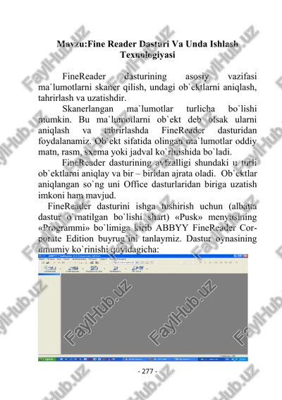 fine reader dasturi va unda ishlash texnologiyasi — DOC