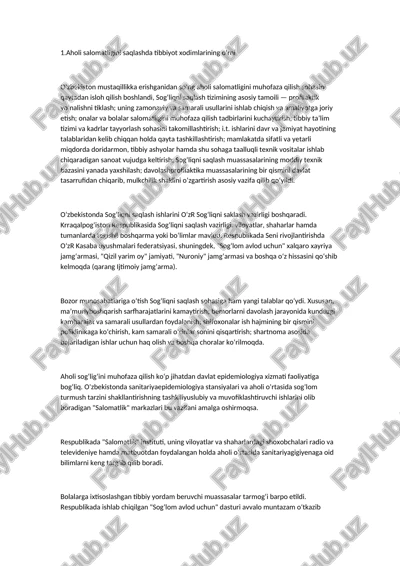 aholi salomatligini saqlashda tibbiyot xodimlarining o'rni — DOC