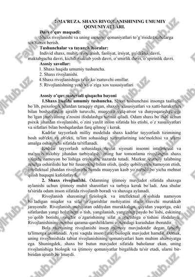 shaxs rivojlanishining umumiy qonuniyatlari — DOC