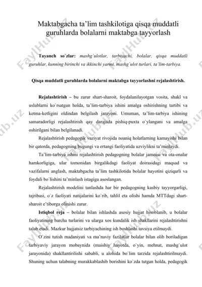 maktabgacha ta’lim tashkilotiga qisqa muddatli guruhlarda bolalarni maktabga tayyorlash — DOC