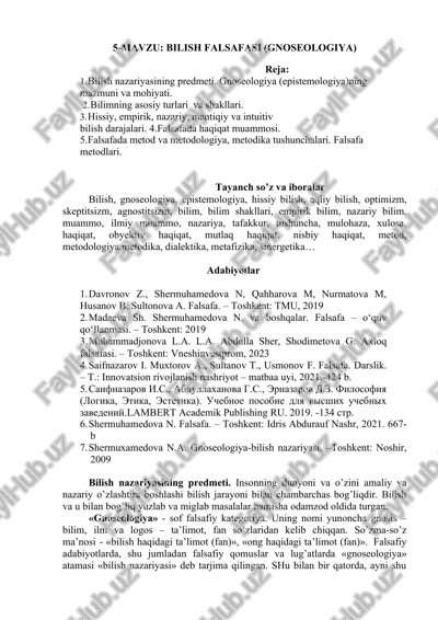 bilish falsafasi (gnoseologiya) — DOC