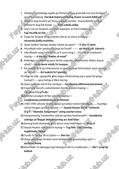 2 toifa uchun test savol-javob ona tili — DOCX