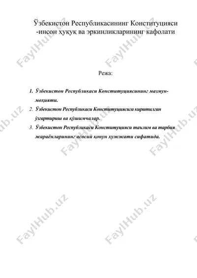 ўзбекистон республикасининг конституцияси -инсон ҳуқуқ ва эркинликларининг кафолати — DOC