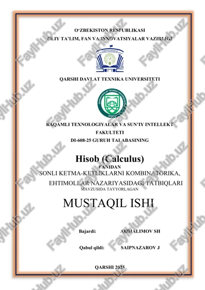 sonli ketma-ketliklarni kombinatorika, ehtimollar nazariyasidagi tatbiqlari — DOCX