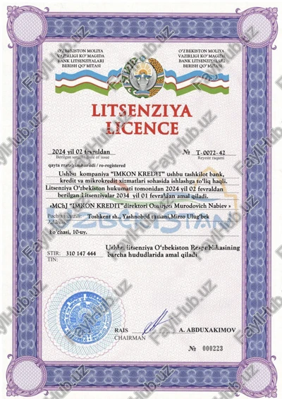 bank litsenziyasi — PDF