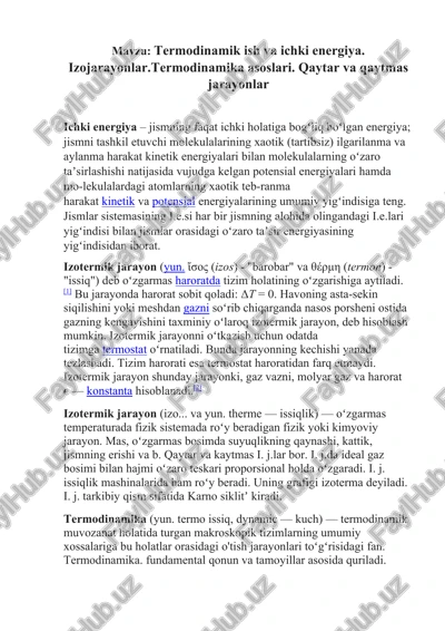 termodinamik ish va ichki energiya — DOCX