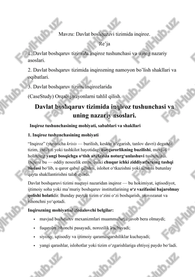 davlat boshqaruvi tizimida inqiroz — DOCX