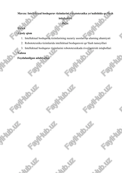 intellektual boshqaruv tizimlarini robototexnika yoʻnalishida qoʻllash istiqbollari — DOCX