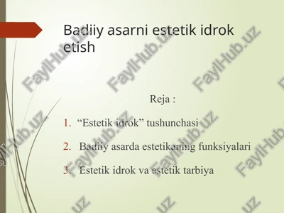 badiiy asarni estetik idrok etish — PPTX