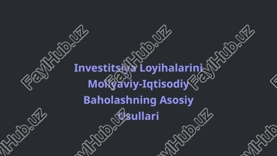 investitsiya loyihalarini moliyaviy-iqtisodiy baholashning asosiy usullari — PPTX