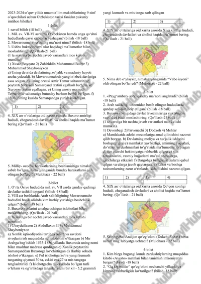 o'zbekiston tarixi fanidan yakuniy imtihon biletlari — DOC