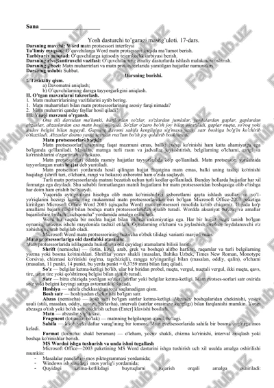word matn protsessori interfeysi — DOC