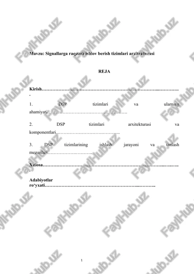 signallarga raqamli ishlov berish tizimlari arxitekturasi — DOCX
